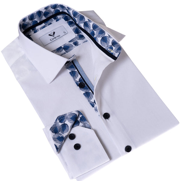 White with Blue inside Slim Fit Designer Dress Shirt - tailored Cotton - ShopCelino White with Blue inside Slim Fit Designer Dress Shirt - tailored Cotton - ShopCelino