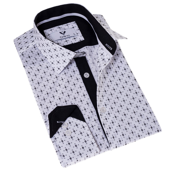 Black Printed White Slim Fit Designer Dress Shirt Black Printed White Slim Fit Designer Dress Shirt