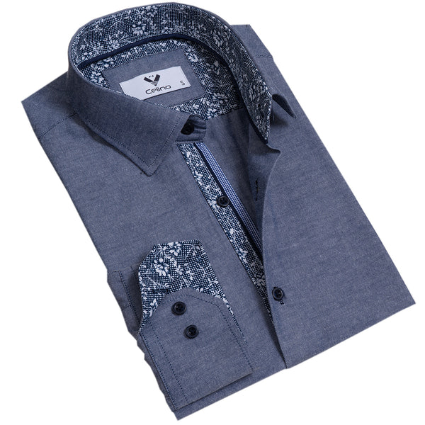 mens dress shirts sale Dark Grey Multicolor Pattern Mens Slim Fit Designer Dress Shirt