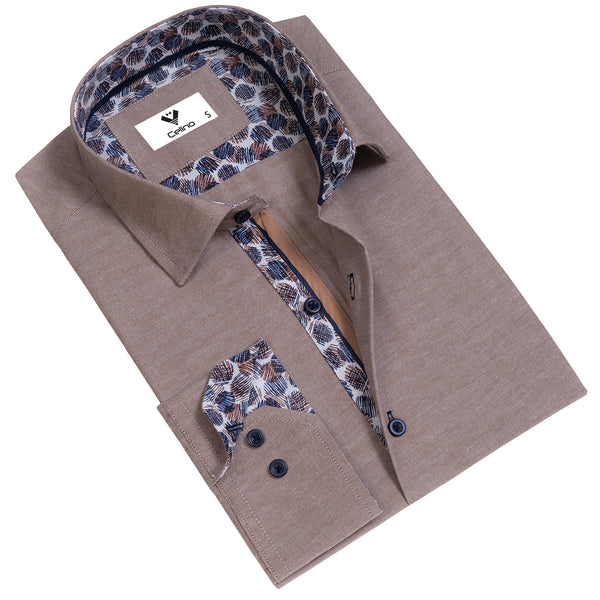 Brown Mens Slim Fit Designer Dress Shirt - tailored Cotton Shirts for -  ShopCelino