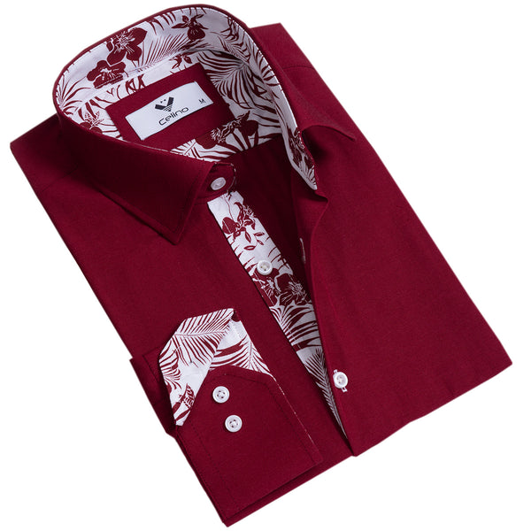 Dark Red Mens Slim Fit Designer Dress Shirt - tailored Cotton Shirts f - ShopCelino Dark Red Mens Slim Fit Designer Dress Shirt - tailored Cotton Shirts f - ShopCelino