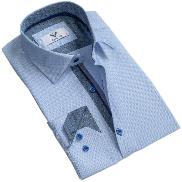 best luxury men's dress shirts Blue Turquoise Mens Slim Fit Designer Dress Shirt