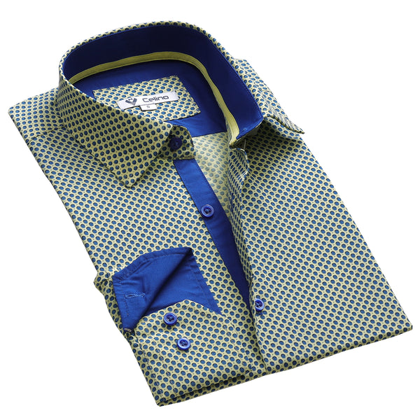 Beige Floral Mens Slim Fit Designer Dress Shirt tailored Cotton