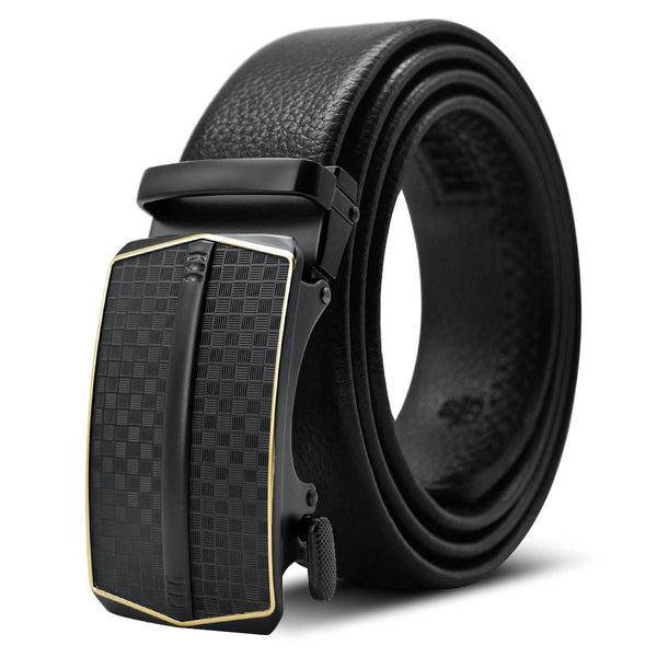 Black & Silver Adjustable Ratchet Slide Buckle Belt for Men - Genuine
