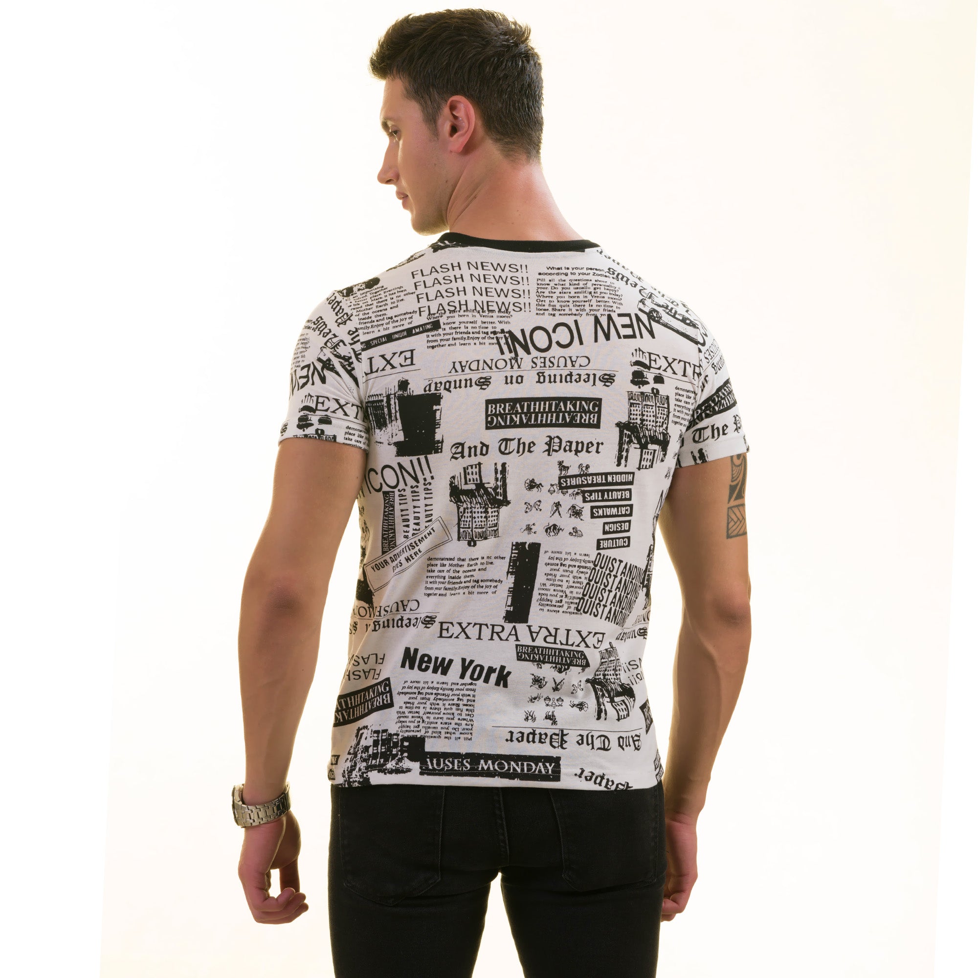 Black and White Printed Words T Shirt | European Made Premium Quality - Crew Neck Short Sleeve T-Shirts