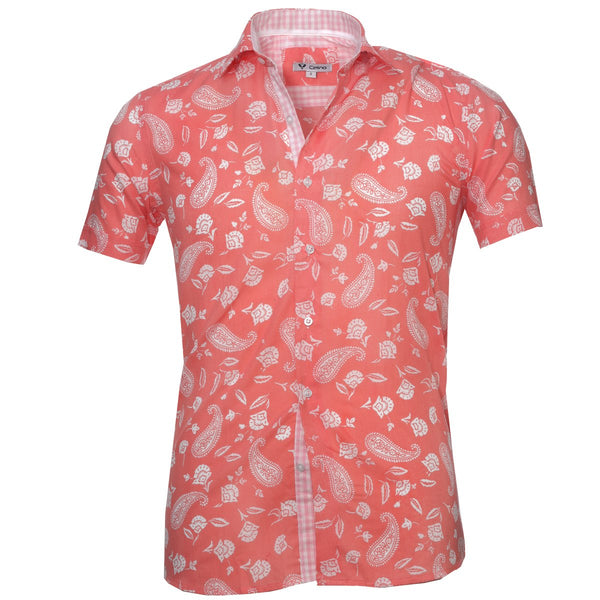 mens salmon dress shirt Salmon White Paisley Short Sleeve Button up Shirts for Men - Tailored