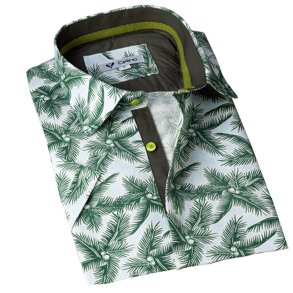 Beige Check Short Sleeve Button up Shirts for Men - Tailored Slim Fit