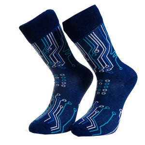 Dark Blue Printed -European Made - Egyptian Cotton Socks - Premium Cotton Fun socks with Soft Elastic