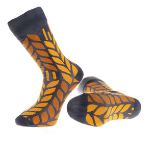 Yellow Leafs Printed-European Made - Egyptian Cotton Socks - Premium Cotton Fun socks with Soft Elastic