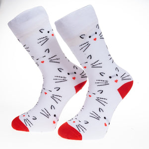 White Printed-European Made - Egyptian Cotton Socks - Premium Cotton Fun socks with Soft Elastic