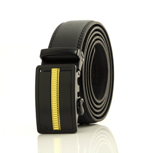 Black & Gold Adjustable Ratchet Slide Buckle Belt for Men - Genuine Leather Automatic Belt with No