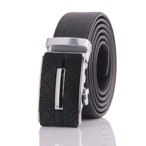 Black Check With Silver Adjustable Ratchet Slide Buckle Belt for Men - Genuine Leather Automatic