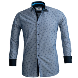 Blue Denim Mens Slim Fit Designer Dress Shirt - tailored Cotton Shirts for Work and Casual Wear