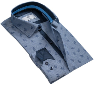 Blue Denim Mens Slim Fit Designer Dress Shirt - tailored Cotton Shirts for Work and Casual Wear