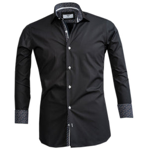 Black Solid Mens Slim Fit Designer Dress Shirt - tailored Cotton Shirts for Work and Casual Wear
