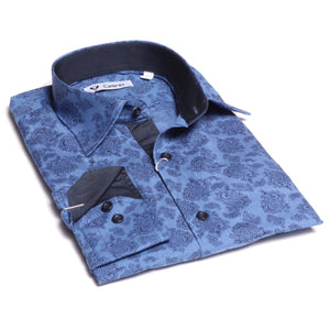 Blue Paisley Mens Slim Fit Designer Dress Shirt - tailored Cotton Shirts for Work and Casual Wear