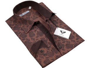 Chocolate Brown Mens Slim Fit Designer Dress Shirt - tailored Cotton Shirts for Work and Casual Wear