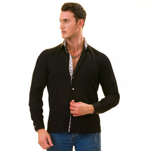 Black inside Floral Slim Fit Designer Dress Shirt - tailored Cotton Shirts for Work