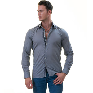 Gray with Navy interior Slim Fit Designer Dress Shirt - tailored Cotton Shirts for Work