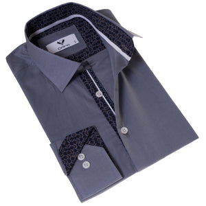 Gray with Navy interior Slim Fit Designer Dress Shirt - tailored Cotton Shirts for Work