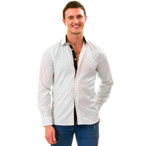 Black Printed White Slim Fit Designer Dress Shirt - tailored Cotton Shirts for Work