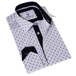 Black Printed White Slim Fit Designer Dress Shirt - tailored Cotton Shirts for Work