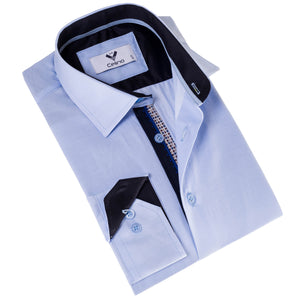 Light Blue with Printed inside Slim Fit Designer Dress Shirt - tailored Cotton Shirts for Work