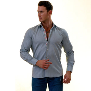 Blue with Floral inside  Slim Fit Designer Dress Shirt - tailored Cotton Shirts for Work