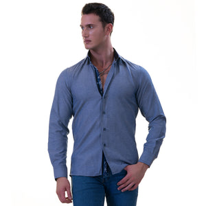 Blue Oxford with Navy inside Slim Fit Designer Dress Shirt - tailored Cotton Shirts for Work