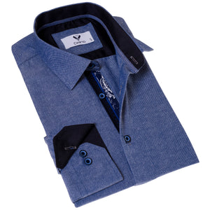 Blue Oxford with Navy inside Slim Fit Designer Dress Shirt - tailored Cotton Shirts for Work