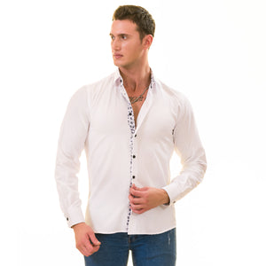 White with Floral inside Slim Fit Designer Dress Shirt - tailored Cotton Shirts for Work