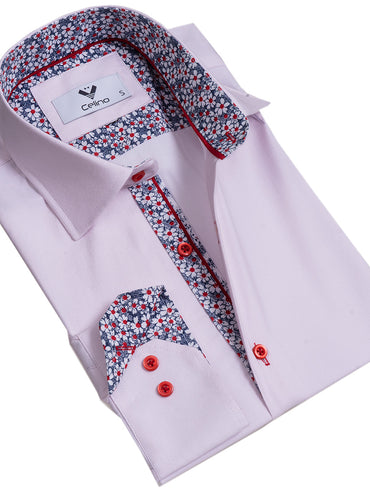 Pink Multicolor Pattern Mens Slim Fit Designer Dress Shirt - tailored Cotton Shirts for Work