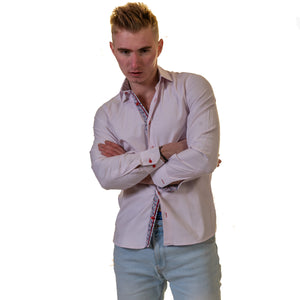Pink Multicolor Pattern Mens Slim Fit Designer Dress Shirt - tailored Cotton Shirts for Work