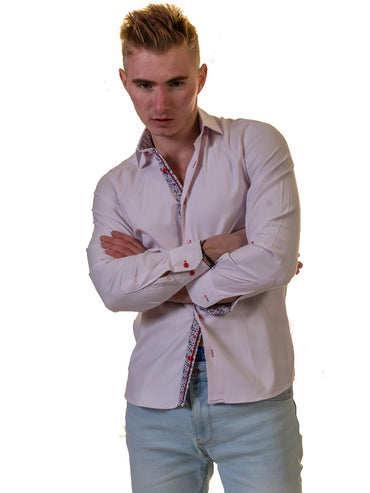Pink Multicolor Pattern Mens Slim Fit Designer Dress Shirt - tailored Cotton Shirts for Work