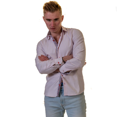 Pink Multicolor Pattern Mens Slim Fit Designer Dress Shirt - tailored Cotton Shirts for Work
