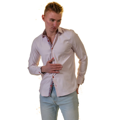 Pink Multicolor Pattern Mens Slim Fit Designer Dress Shirt - tailored Cotton Shirts for Work