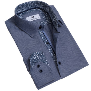 Dark Grey Multicolor Pattern Mens Slim Fit Designer Dress Shirt - tailored Cotton Shirts for Work