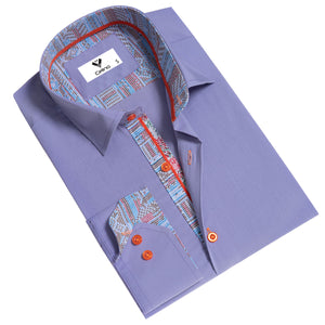 Purple Multicolor Pattern Mens Slim Fit Designer Dress Shirt - tailored Cotton Shirts for Work