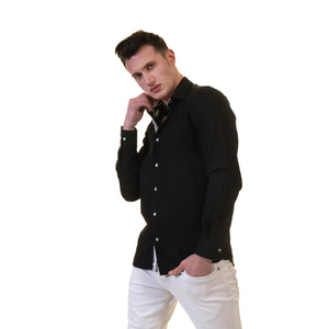 Dark Black Mens Slim Fit Designer Dress Shirt - tailored Cotton Shirts for Work