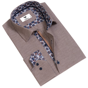 Brown Mens Slim Fit Designer Dress Shirt - tailored Cotton Shirts for Work