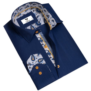Dark Blue Mens Slim Fit Designer Dress Shirt - tailored Cotton Shirts for Work