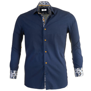 Dark Blue Mens Slim Fit Designer Dress Shirt - tailored Cotton Shirts for Work