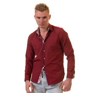 Dark Red Mens Slim Fit Designer Dress Shirt - tailored Cotton Shirts for Work