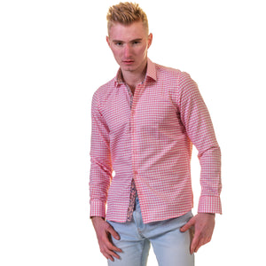 Pink Check Mens Slim Fit Designer Dress Shirt - tailored Cotton Shirts for Work