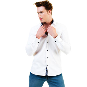 Solid White Mens Slim Fit Designer Dress Shirt - tailored Cotton Shirts for Work