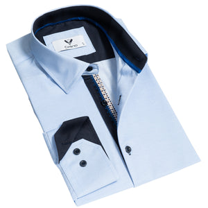 Light Blue Mens Slim Fit Designer Dress Shirt - tailored Cotton Shirts for Work