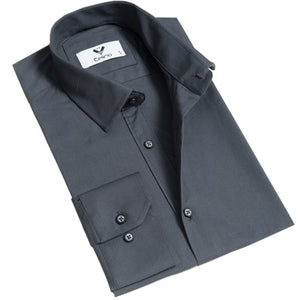 Solid Grey Mens Slim Fit Designer Dress Shirt - tailored Cotton Shirts for Work