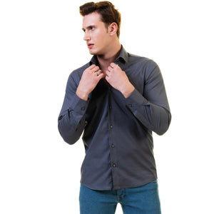 Solid Grey Mens Slim Fit Designer Dress Shirt - tailored Cotton Shirts for Work