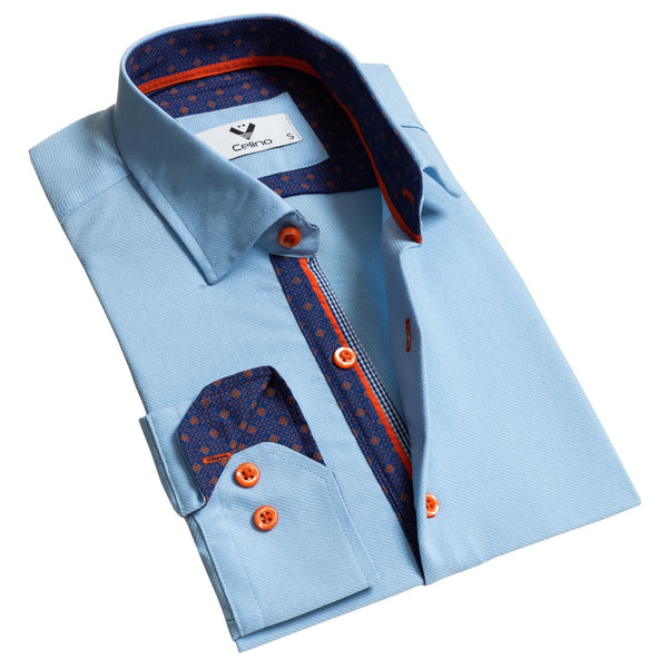 Cyan Color Mens Slim Fit Designer Dress Shirt - tailored Cotton Shirts