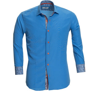 Aqua Blue Multicolor Pattern Mens Slim Fit Designer Dress Shirt - tailored Cotton Shirts for Work